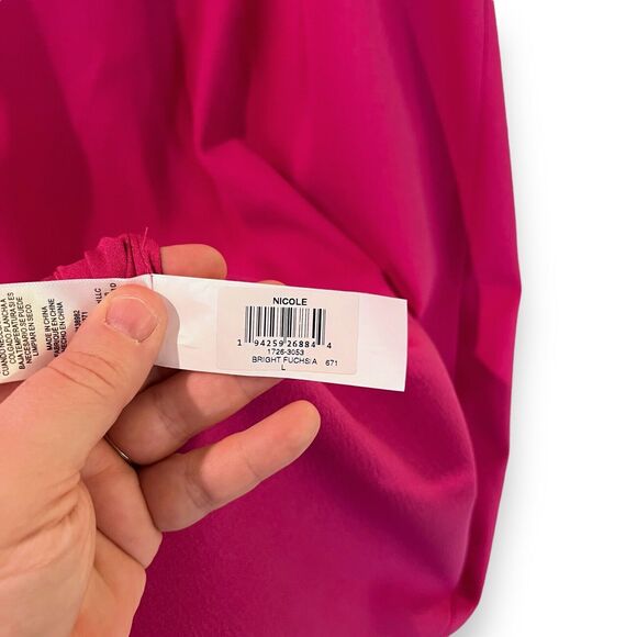 NWT Dress The Population Nicole Sheath Cocktail Midi Dress Size L Bright Fuchsia - Picture 9 of 10